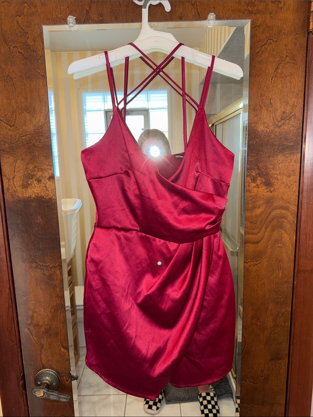 Women’s Satin Cowl Neck Mini Romper in Burgundy